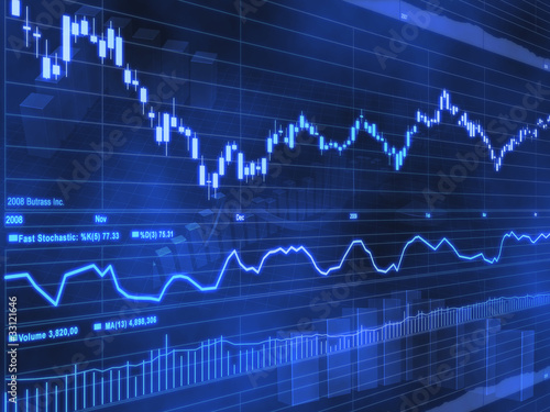 Illustration: Stock Market Chart on Blue Background Stock Market Chart on Blue Background