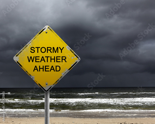 Illustration: warning sign of bad weather ahead warning sign of bad weather ahead