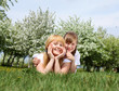 girl with mother in spring park