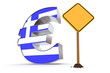 Euro with Yellow Warning Sign - Greek Flag Texture