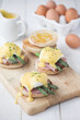 Eggs Benedict with ham & asparagus