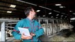 Farmer in barn using electronic tablet Farmer in barn using electronic tablet