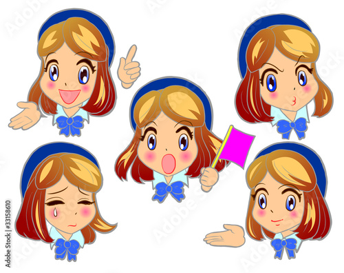 Vector: バスガイドの若い女性 喜怒哀楽 バスガイドの若い女性 喜怒哀楽