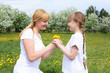 girl with mother in spring park
