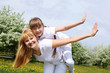 girl with mother in spring park