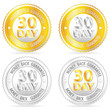 gold and silver money back sign isolated on white