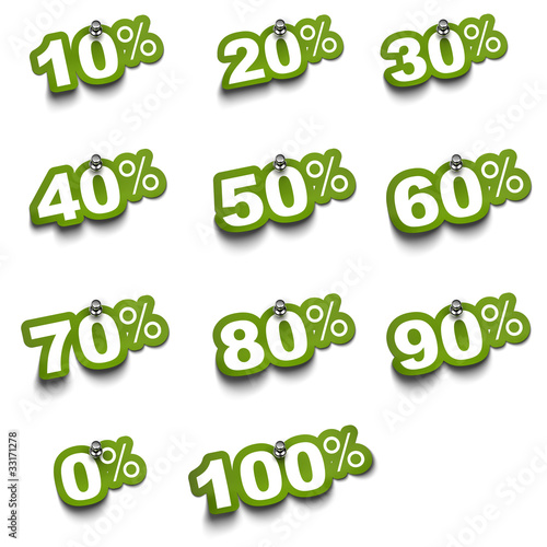 Illustration: Complete set of percent green stickers Complete set of percent green stickers