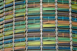 Colourful glass facade of a parking garage