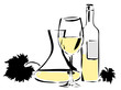 Weißwein und Weinblätter