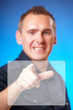 Man touching blank screen