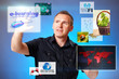 Man pressing screen