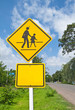 Traffic sign (School warning sign) and blue sky.