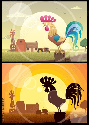 Vector: Rooster Crowing Rooster Crowing