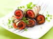 aubergine rolls  with red pepper