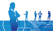 business women on an abstract banner business women on an abstract banner