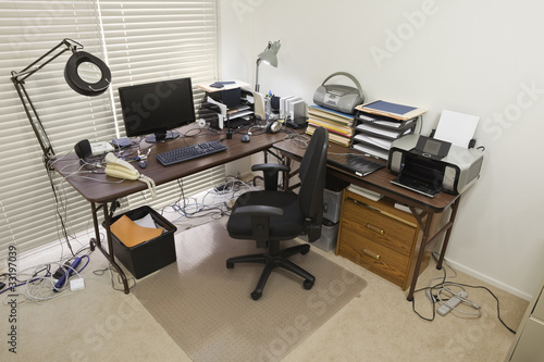 Photo: Home Office with Chaotic Cords Home Office with Chaotic Cords