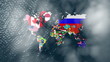 3D Wide of the World with Flags on the Sea Slow Zoom with Clouds