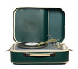 retro portable turntable with vinyl record isolated on white retro portable turntable with vinyl record isolated on white