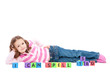 Girl with kids blocks saying I can spell Girl with kids blocks saying I can spell