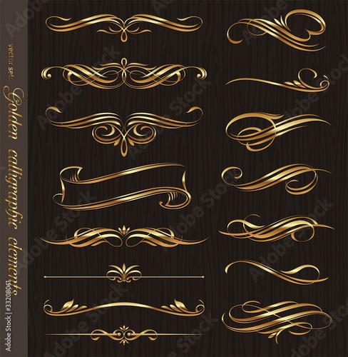 Vektor: Golden calligraphic vector design elements Golden calligraphic vector design elements