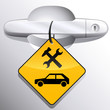 Autotürgriff und Autowerkstatt-Schild