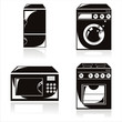 set of 4 black housework electronics icons set of 4 black housework electronics icons