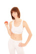 Photo: Portrait einer lachenden jungen Frau mit Apfel in der Hand Portrait einer lachenden jungen Frau mit Apfel in der Hand