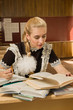 Confident school girl at her desk Confident school girl at her desk