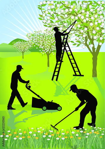 Vektor: Gärtner Gartenarbeiten Gärtner Gartenarbeiten
