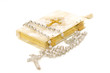 Rosary and First Communion book isolated on white background