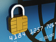 Credit card chip as padlock , 3d illustration