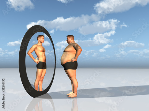 Illustration: Man sees other self in mirror Man sees other self in mirror