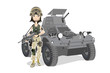 Vektor: Beautiful Soldier With Gun and Tank Beautiful Soldier With Gun and Tank