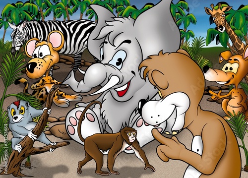 Illustration: Cartoon Safari - Colored Background Illustration Cartoon Safari - Colored Background Illustration
