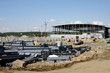concrete building construction with crane