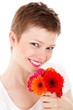woman with colorful flowers