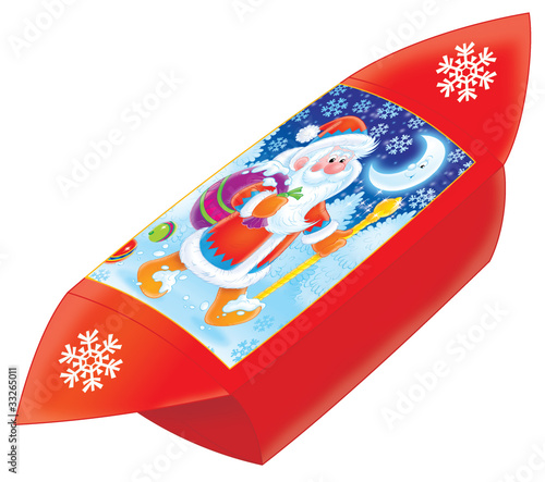 Illustration: candy in a red cover with Santa Claus candy in a red cover with Santa Claus