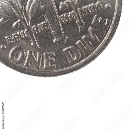 Photo: super macro closeup of USA dime coin, ten cents super macro closeup of USA dime coin, ten cents