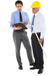 two men architects with helmet and plan