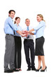 businessman and businesswoman with hands joined