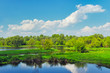 Landscape with flood waters of Narew river, Poland.