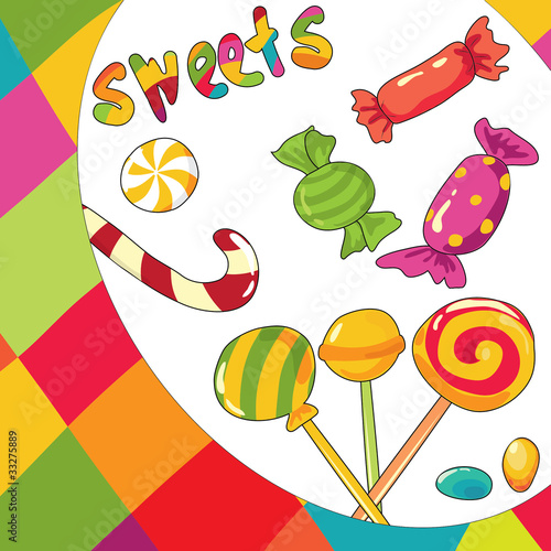 Vector: Vector illustration of sweets. Colorful background Vector illustration of sweets. Colorful background