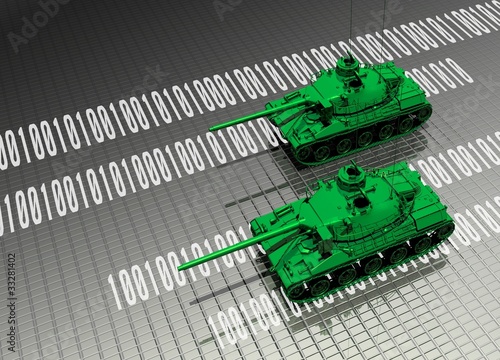 Foto: Virtual tanks attacking computer data Virtual tanks attacking computer data