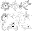 Animali Mare da Colorare-Sea Animals for Coloring Book-Vector