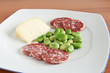 dish with beans salami and cheese - fave salame e pecorino dish with beans salami and cheese - fave salame e pecorino