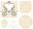 set frames, ornaments with carriage and roses for wedding