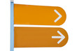 Sign post with two white arrows on an orange background