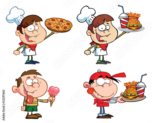 Fast Food  on Foto  Kids With Fast Food Vector Collection  Copyright  Hittoon Com