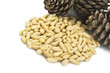 Pine nuts on a white background..