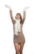 young woman in sweater wollen mitten sweater young woman in sweater wollen mitten sweater